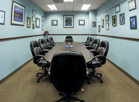 Conference room with business meeting setup